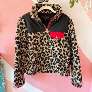 Veronica Beard Kylan Sherpa Pullover Leopard XS